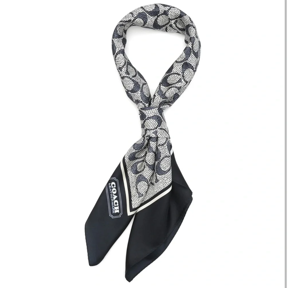 Coach Black Monochrome Patterned Silk Square Scarf - New